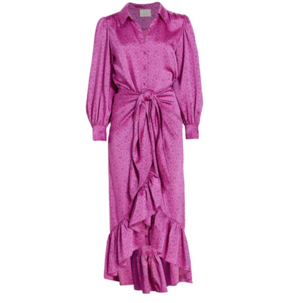 Cinq à Sept Pink Ruffle Midi Dress